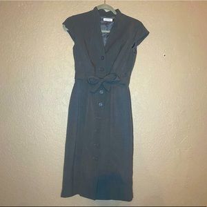Calvin Klein Dress 2 Sheath Button Down Grey Cap